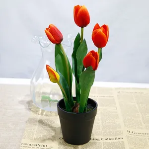 Bulk WoodburnTable ตกแต่งเทศกาลนำเข้า5หัวประดิษฐ์ Tulip ดอกไม้,ตกแต่งดอกไม้