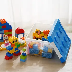 SHIMOYAMA الجملة الرئيسية الاطفال الطوب البلاستيك صندوق تخزين تكويم ألعاب أطفال المنظم واضح حجم صغير مع غطاء أخضر