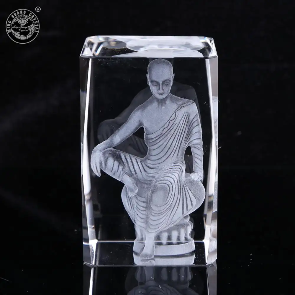 MH-4017 religious 3d laser Buddha statue crystal cube crafts