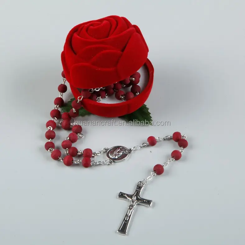 Huanan new designs custom durable painted wooden red rose rosary