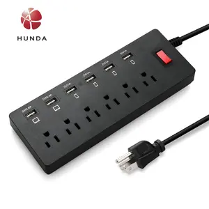 6 Outlets 6 Smart USB Quick Charging Ports Plug Power Strip Surge Protector with Heavy Duty Extension Long Cord 1625W/13A
