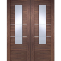Porte intérieure moderne à double battant en bois massif avec vitrage intégré