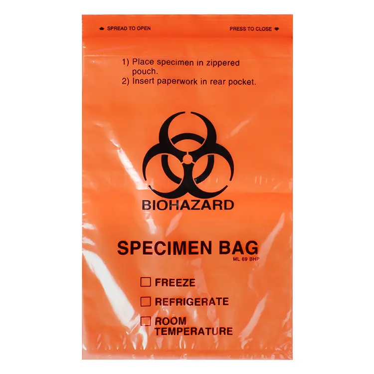 Biohazard नमूना प्लास्टिक ज़िप ताला Reclosable पकड़ सील कंगारू बैग जेब के साथ