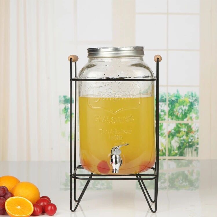 2 Gallon Glass Mason Jar Beverage Juice water Dispenser With Tap.