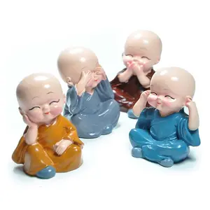 Home Crafts 4 Monks Figurine Statue, Resin Little Monks No Hear/See/Speak/Do Statue Baby Buddha Decor Gift