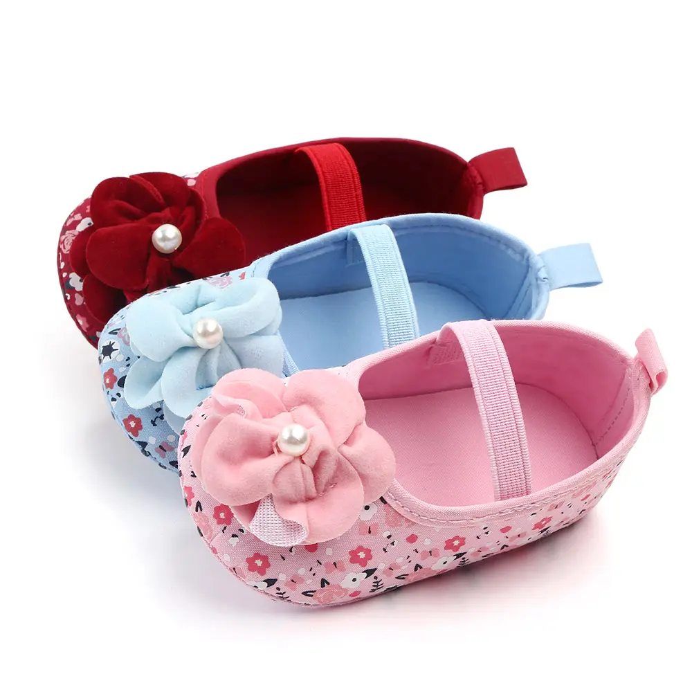 Hot selling flower printing soft sole cotton baby shoes for girls