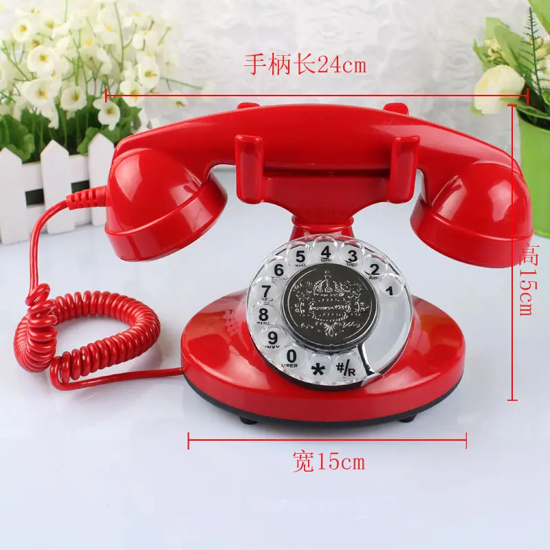 Red black retro old vintage corded push button desk phone