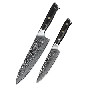 Chef Knife Set 2pc Professional Japanese Damascus Steel Two-piece Set Packaging 67 Layers Damascus Steel Carbon Steel 62 HRC