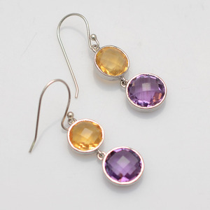 ต่างหูเงินสเตอริ925ซิทรีนอัญมณีอเมทิสต์เครื่องประดับทำมือ - Product Image 1