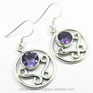 Vente en gros de boucles d'oreilles en argent sterling 925 avec améthyste et pierres précieuses plaquées or faites à la main fournisseur direct pour les mariages et les fêtes - Product Image 2