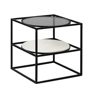 North modern square 2 tiers iron frame marble glass coffee tables furniture supplier China