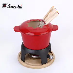 Keuken Emaille Gietijzeren Fondue Set Kaas Chocolade Melting Pot Met Rvs Vorken En Chrome Gel Brander