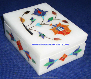 Magnifiques boîtes à bijoux rectangulaires en marbre blanc avec incrustations florales, pour cadeaux de fête, grossiste et fabricant - Product Image 1