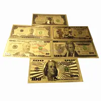 Банкноты золотистые 999,9 долларов США, набор из 7 шт., золотистая фольга 24 К, 100, 50, 20, 1 валюта банкнот