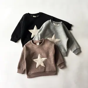 Çocuk düz stil ekip boyun yıldız dekorasyon yumuşak kumaş tişörtü Alibaba web siteleri