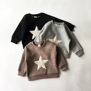 Tela suave de cuello redondo para niños, decoración de estrellas, estilo liso, para sudaderas en los sitios web de Alibaba