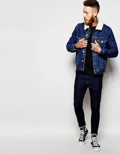 Moda para hombre lana de cordero cálido forro Denim Jean chaqueta abrigo Biker motocicleta Parka - Product Image 4