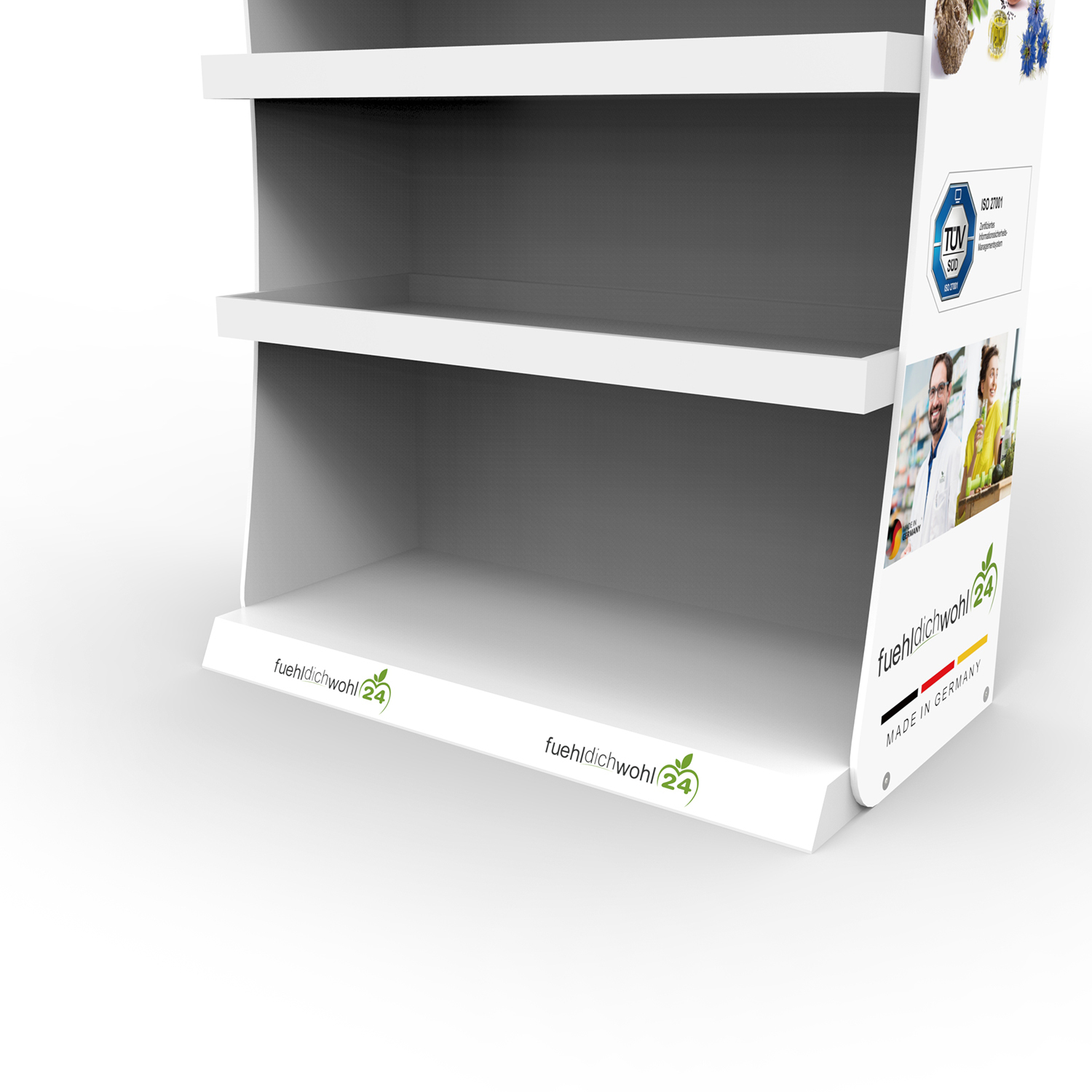 Customized Fashion White Paint Drug Floor Display Stand Wooden Display Shelf for Pharmacy — view 4