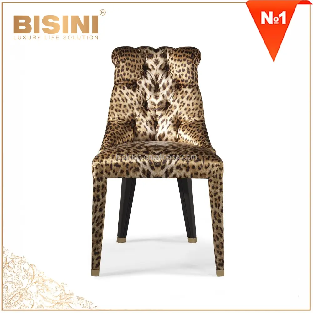 Italien New Design Leopard Fabric Esszimmers tuhl mit hoher Rückenlehne/Luxus Hochwertiger Holz-Beistell stuhl/New Design Esszimmer möbel