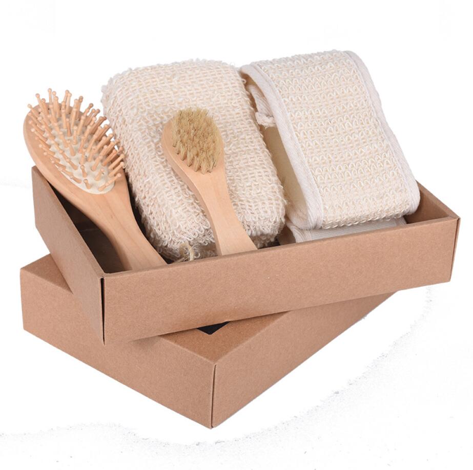 Различные стильные деревянные наборы для отшелушивания тела с щетиной кабана в роскошной упаковке