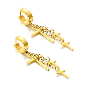 Marlary Fancy Design Hanging <strong>Cross</strong> <strong>Earrings</strong> for <strong>Men</strong> Gold Stainless Steel Hoop <strong>Cross</strong> Pendant <strong>Earrings</strong> - Product Image 3