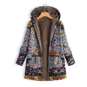 Hiver Nouveau produit Vêtements pour femmes en impression de fleurs Pull à capuche Veste chaude femmes longs manteaux - Product Image 3