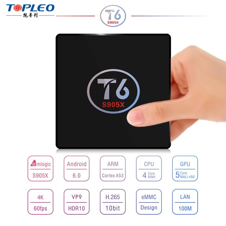 Diseño caliente global set top box wifi IEEE 802.11 b/g/n KODI 17.1 con descargar manual de usuario para android T6 tv caja