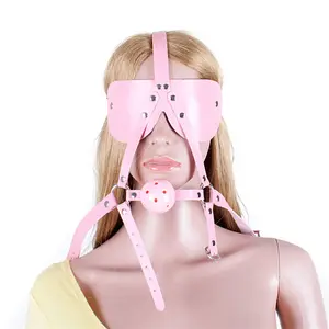 Female Blindfold Bdsm Bondage Leather Head Harness Open Mouth Gag Bondage Adult Sex Game Toys Black Pink