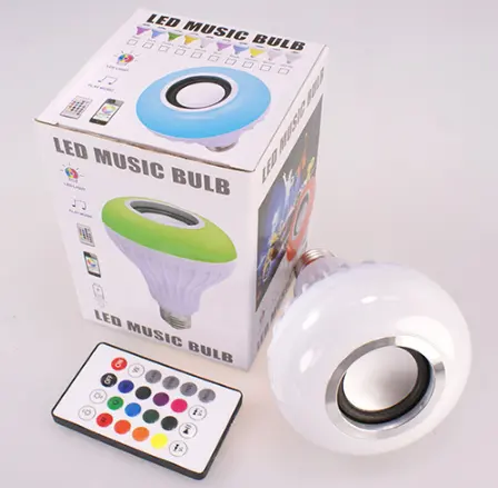 Bombilla de luz LED RGB inalámbrica, altavoz de música inteligente, Control remoto E27, 12W, app inalámbrica