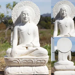 Профессиональная статуя Будды из белого мрамора с ореолом