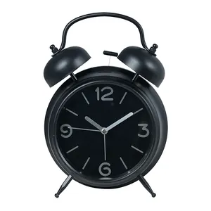 6นิ้วซูเปอร์คุณภาพการออกแบบคลาสสิกกรณีเงินระฆังคู่โลหะโบราณนาฬิกาปลุกสีดำโต๊ะย้อนยุคนาฬิกา