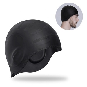 Chapeau de bain noir, casquette de protection imperméable en Silicone, poche d'oreille, pour adultes - Product Image 1