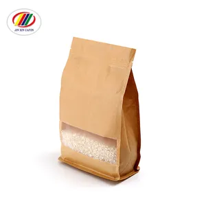 China Supplier Food Grade Ziplock Quad Bottom Pouches Brown Kraft Paper Bag in Stock for Wholesale