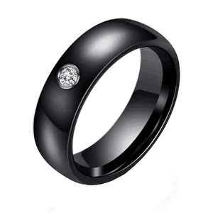 Black White Colorful Ring Ceramic Ring For Women With Big Crystal Wedding Band Ring Width 6mm Size 6-10 Gift For Men