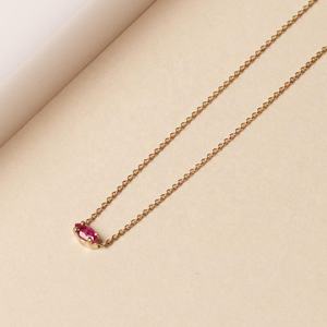 LOZRUNVE 925スターリングシルバーエレガントシングルストーンCZアイシェイプルビーソリティアペンダントネックレスチョーカー - Product Image 3