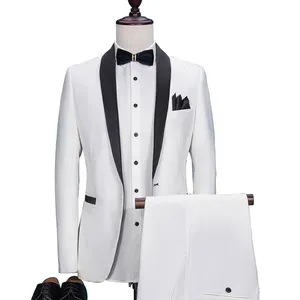 <span class=keywords><strong>Smoking</strong></span> da <span class=keywords><strong>sposo</strong></span> bianco alla moda che indossano abiti da sposa da uomo con risvolto a scialle neri (giacca + pantaloni) - Product Image 1