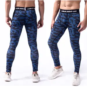 Collants de compression à motif bleu Polyester & Spandex Bodybuilding Leggings pour hommes