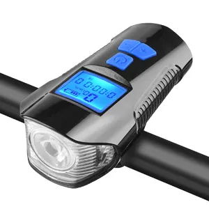 最新的 USB 充电电源指示灯自行车 LED 前灯与速度计和喇叭