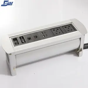 BW Concealed Office Furniture Mounted Rotatory Electric Socket Box Flip Up Desk Connection Panel