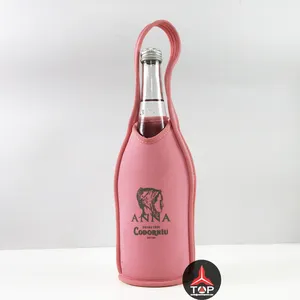 Good Party Gifts Silk Screen Logo Neoprene Pink Wine Champagne Bottle Holder Tote Carrier