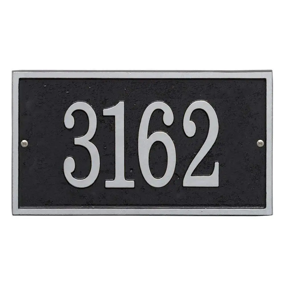 Whitehall Personalized Cast Metal Address Plaque Rectangle Black with Silver Numbers Custom House Number Sign