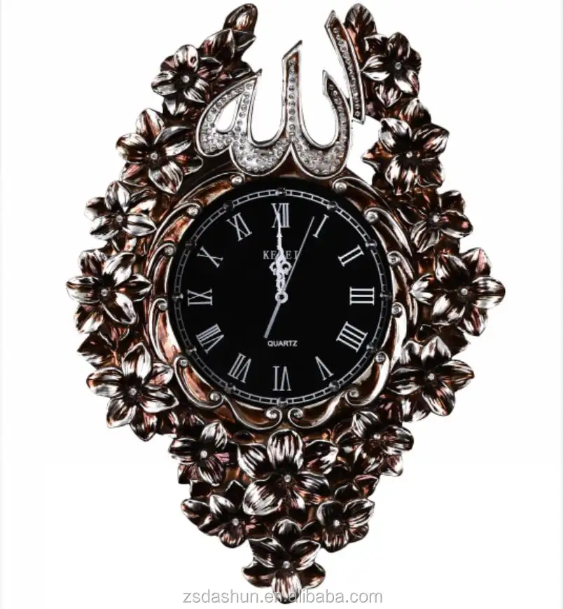 antique silver resin digital muslim prayer time wall clock