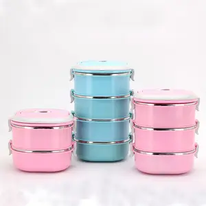 Kid square Insulated Stainless Steel Lunch Box Storage Box pink lunch box