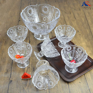 Gran oferta musulmana, diseño de girasol, 7 Uds., juego de <span class=keywords><strong>cuencos</strong></span> de frutas para helado de vidrio, tallado de patas grandes cuenco de 8,8 "con 6 uds, <span class=keywords><strong>cuencos</strong></span> <span class=keywords><strong>pequeños</strong></span> de 4,4" - Product Image 3