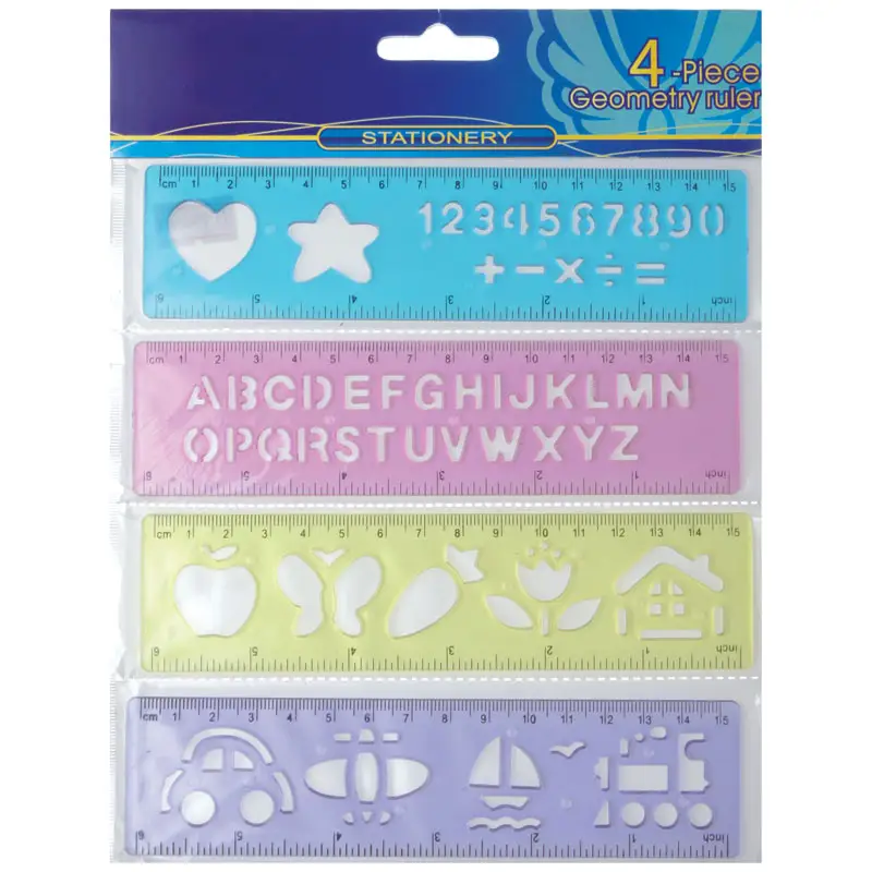 4pieces customized Plastic Triangular Ruler, Office & School Geometric Ruler Set with high quality and low price
