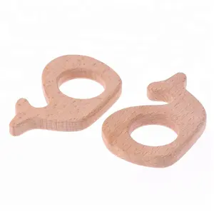 High Quality Baby Beech Wood Teether Whale Shaped Wooden Teething Ring Toy Baby Teether