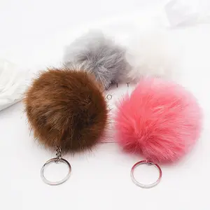 Wholesale Large Faux Fur Pom Poms Women Fluffy Fox Fur Ball Keychain Bag Charm