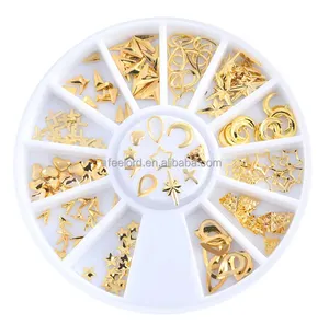 OEM LOGO privato nail art accessori ruota FOM712 vendita calda nail art accessori all'ingrosso color oro metallo 3D nail art