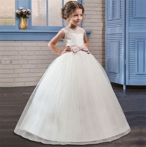 HYC06 Del Merletto di <span class=keywords><strong>Tulle</strong></span> Bianco abito di Sfera Abito da sposa vestito da partito della ragazza di usura occidentale del vestito del bambino Completa Maniche Lunghe per bambini della ragazza di fiore vestito - Product Image 6
