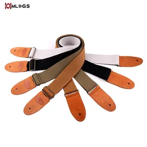 Guitar Strap 100% Soft Cotton & Genuine Leather Ends Guitar Shoulder Strap